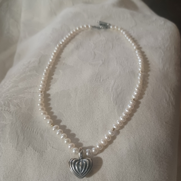 LAGOS Caviar Pearl Necklace with Fluted Heart, SS & 18k, 16" - Picture 2 of 13